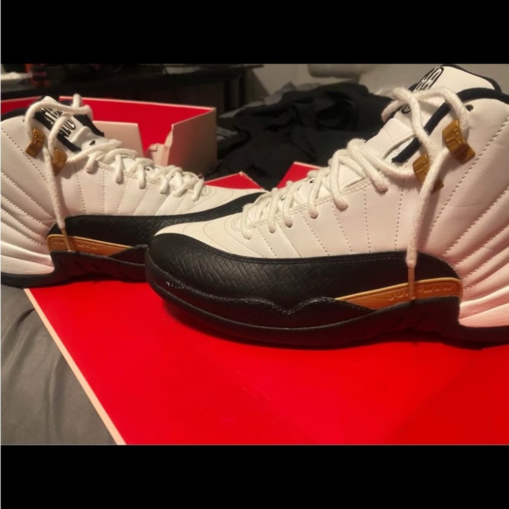 Jordan White and Black Sneakers with Gold Accents